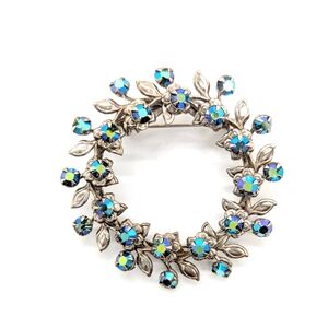 Vintage Blue Green Rhinestone Wreath